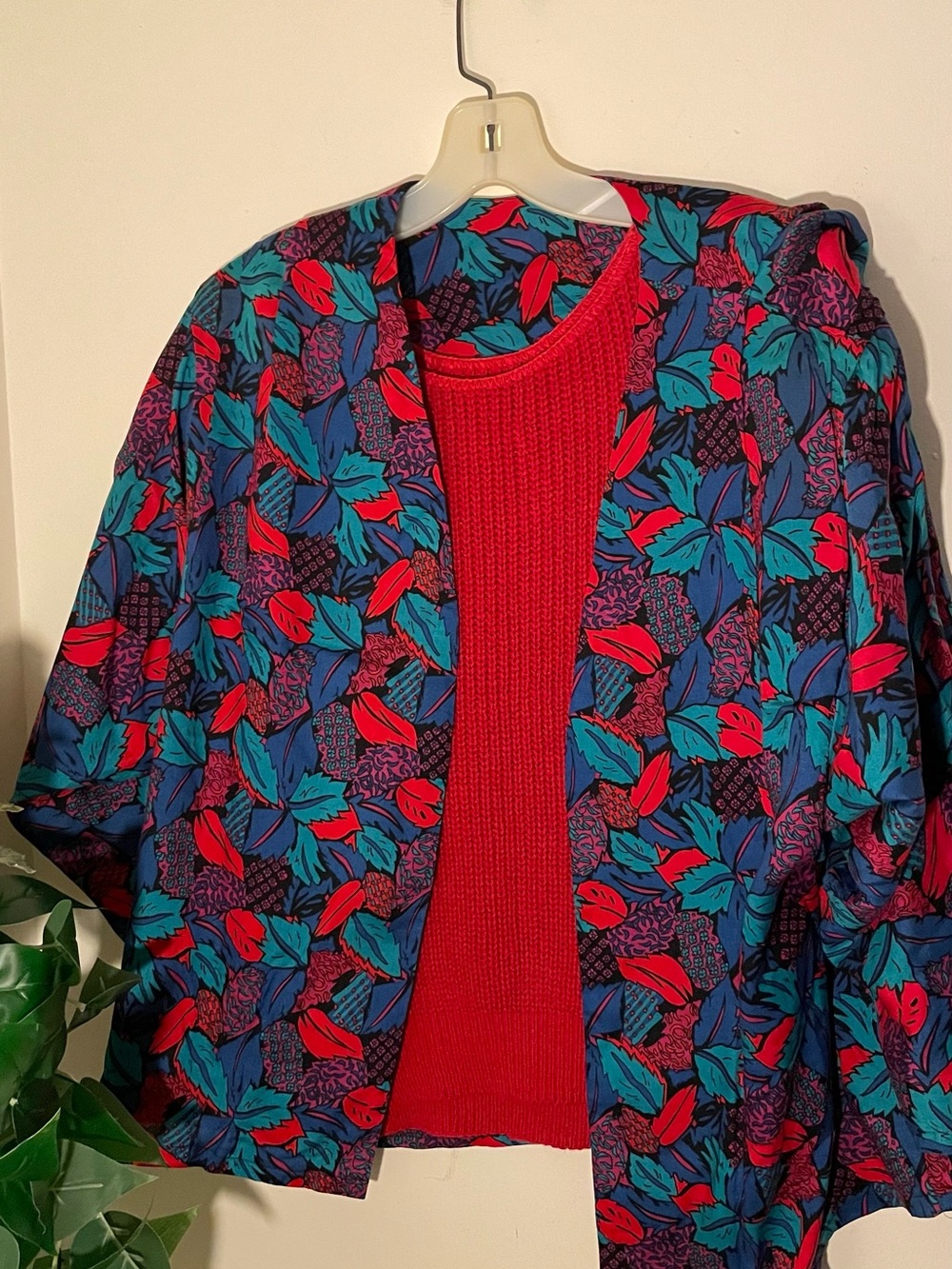 Cristin Stevens Women’s 2-Piece Outfit Set Floral Jacket Red Knit Top L